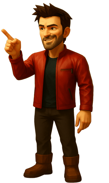 Rob Phillimore AI avatar pointing right