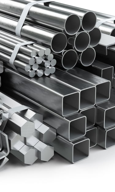 An assortment of stainless steel pipes