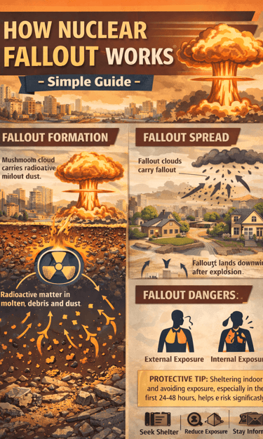 nuclear radiation infographic explaining how radiation works exposure risks and basic protection in simple terms