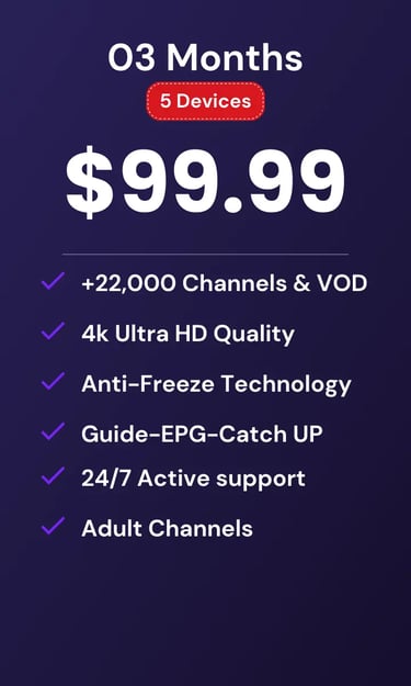 Android TV interface displaying Mom IPTV live TV and premium channels