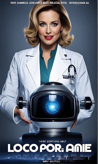 a woman in a lab coat holding a robot
