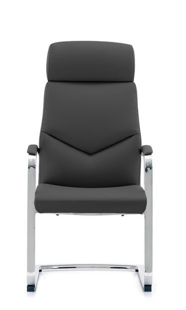 Mavis high-back visitor chair in black with chrome cantilever frame, front view