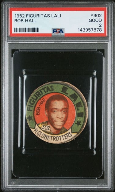 1952 Figuritas Lali Harlem Globetrotters #302 Bob Hall Basketball Disc Card
