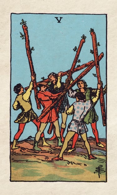 The Fool Meets the Five of Wands