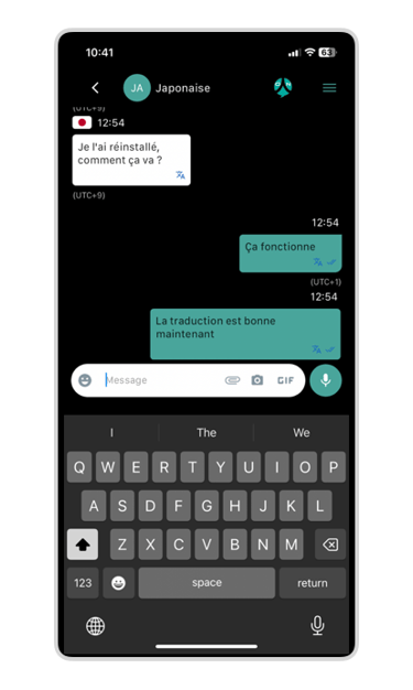 Phone mockup with Ohaio Chat translated discussion