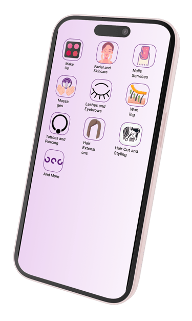 Mobile app screen of Groomr (formerly GoFashionr) showing categories like makeup, haircuts, coloring