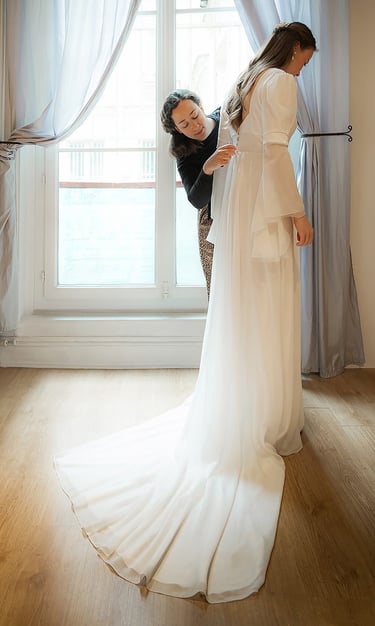 Essayage robe de mariée Blanc Muguet