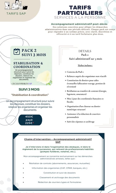 tarifs particulier pack / forfait 2 stabilisation - deces - premiers gestes administratifs