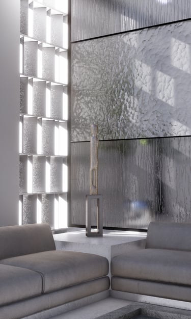 Contemporary sectional sofa detail with a sculpture in living room concept