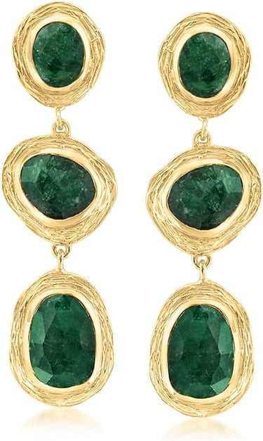 Prom Look Idea Emerald Station Drop Earrings in 18kt Gold Over Sterling. Ross-Simons
