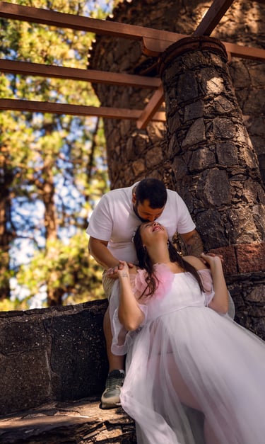 a man and woman in a tulle dress