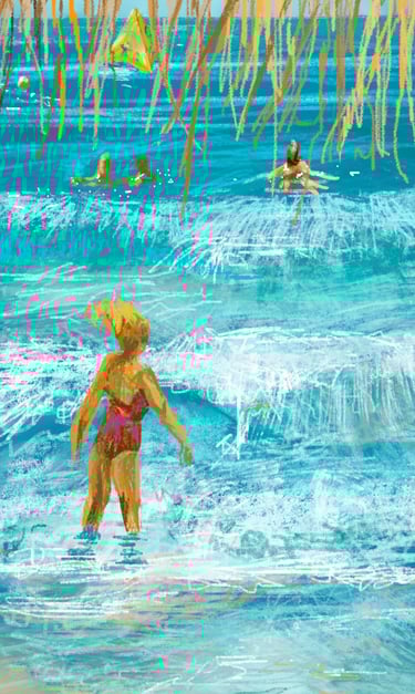 Women swimming - digital postcard