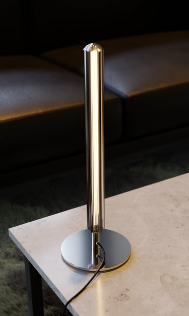 lampe de table chromé tube visuel 3d