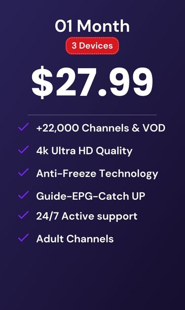 subscription plan for 1 month and 3 devices at $27.99 with drogon tv-drogontv