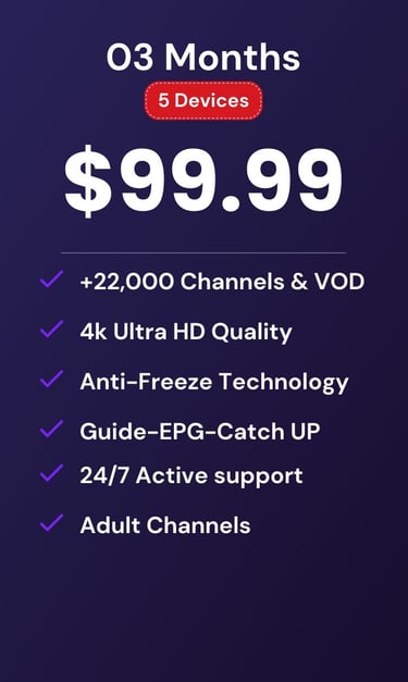 drogon tv-drogontv plan for 3 months and 5 devices featuring 22,000 channels in 4K Ultra HD quality.