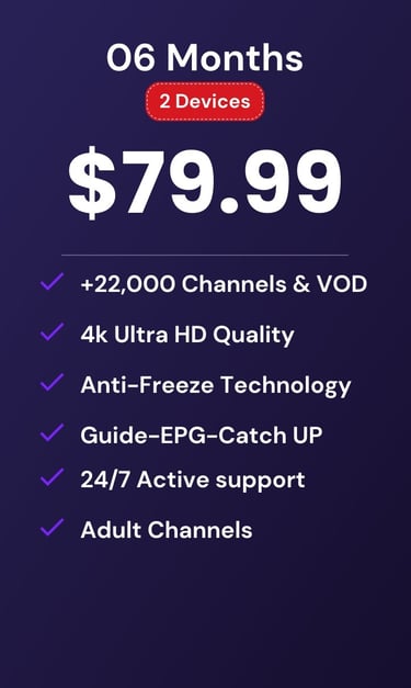 drogon tv-drogontv plan 6 months and 2 devices featuring 4K Ultra HD channels and VOD for $79.99.