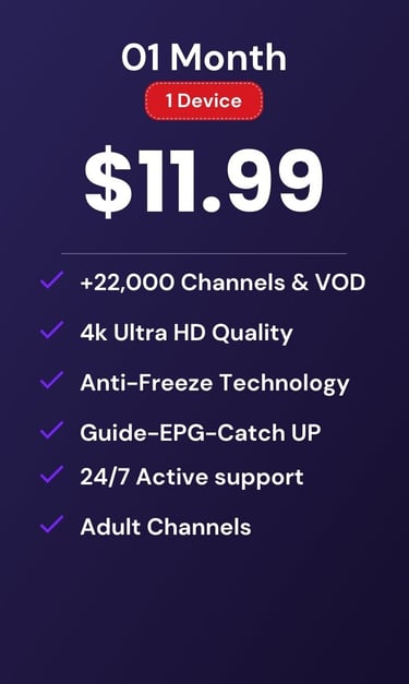 drogon tv-drogontv subscription plan for 1 month at $11.99 featuring 4k HD and 22,000 channels.