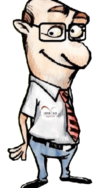 a cartoonish man with glasses and a tie