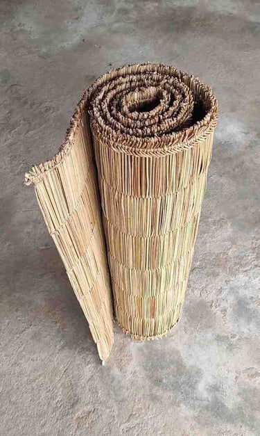 "Eco-friendly yoga mat handwoven from river grass–rolled view-for international trade"