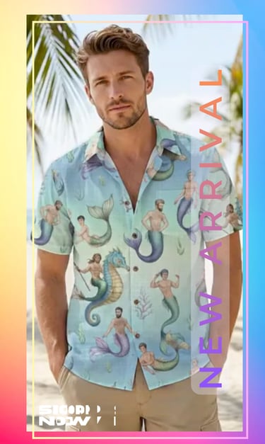 a man in a shirt with a mermen prints