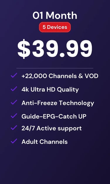 Mom IPTV subscription banner showing live TV and VOD movies