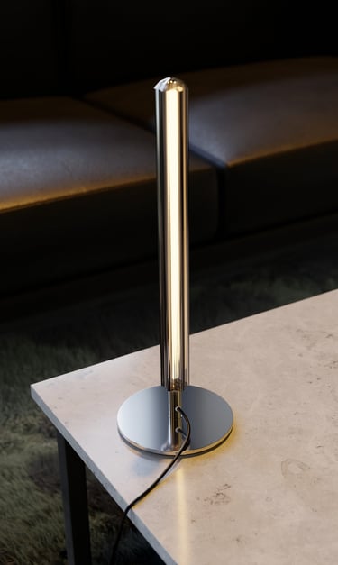 lampe de table chromé tube visuel 3d