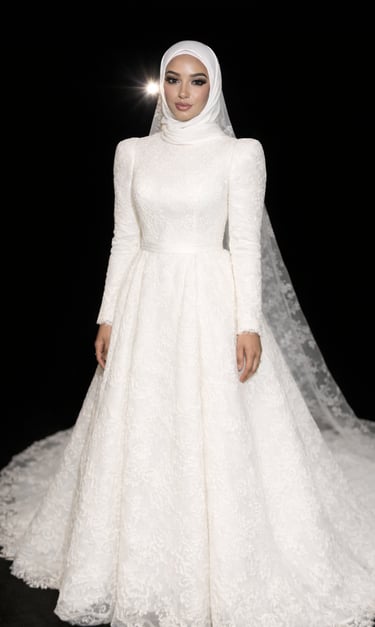 muslim wedding dress distinguée dentelle bridal laces broderie fleurs princesse hijab