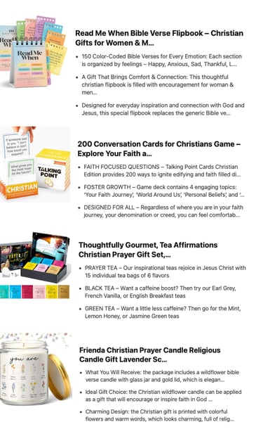Gifts for believers - Bible flip book, christian conversation cards, tea, prayer candle, stickers