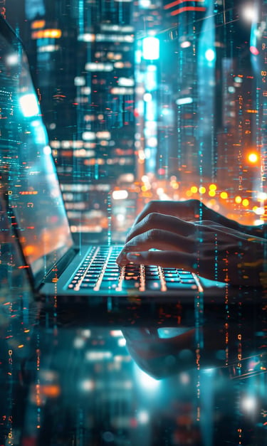 Hands working on a laptop representing pharmacovigilance data reconciliation