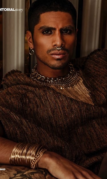 Dany Peña international male model in luxury sportswear editorial portrait