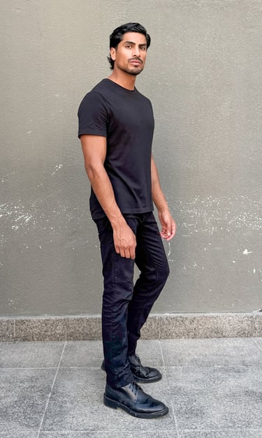Dany Peña male model full body side polaroid for casting in Dubai