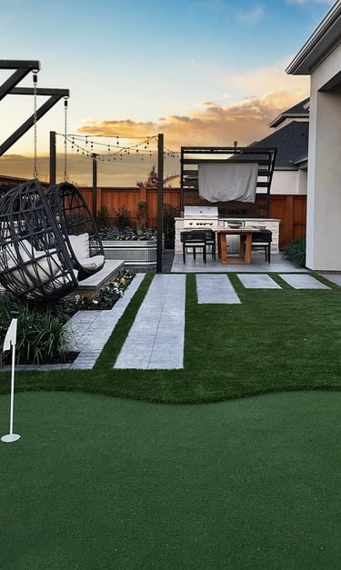 backyard with turf grass installed and new fence