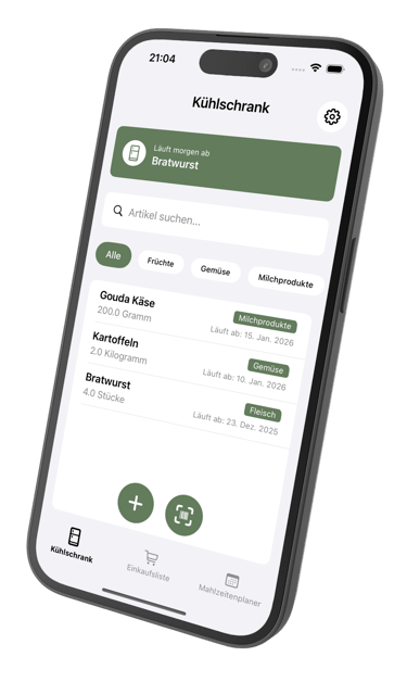 ReFridge-App mit Lebensmittelübersicht und Ablaufdaten anzeigen