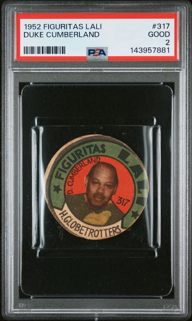 1952 Figuritas Lali Harlem Globetrotters #317 Duke Cumberland Basketball Disc Card