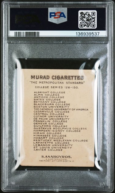 circa 1910 Xavier College Basketball card Murad Cigarettes T51 (back)