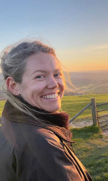 Sarah Merrett, maths and economics tutor, in the Dorset countryside. 
