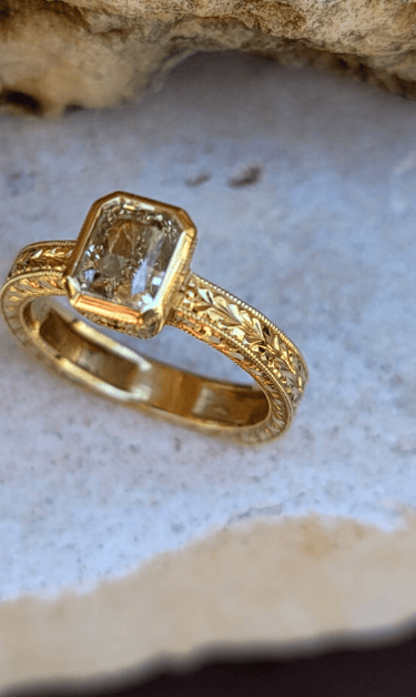 Custom estate yellow diamond ring in yellow gold