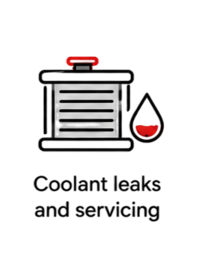 Radiator icon with a fluid drop representing car coolant leaks and servicing needs.