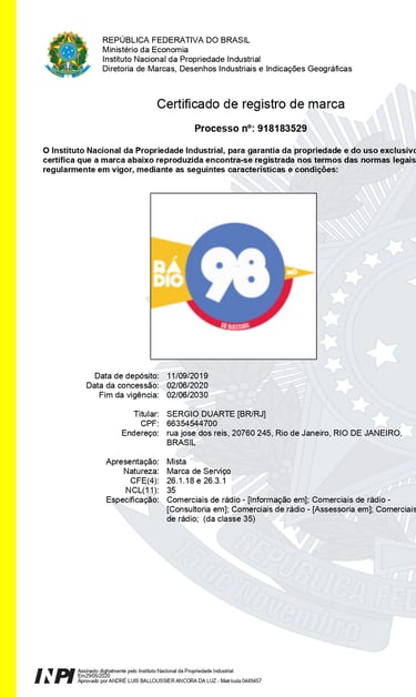 CERTIFICADO RADIO 98