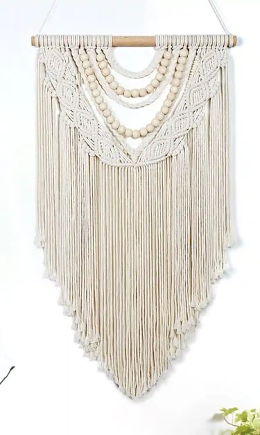 Small Bohemian Macramé Wall Hanging – Handmade Woven Tapestry with Wooden Beads, Boho Kitchen 