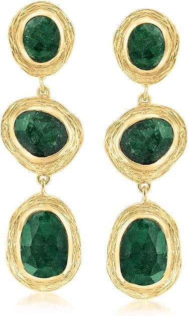 Prom Look Idea Emerald Station Drop Earrings in 18kt Gold Over Sterling. Ross-Simons
