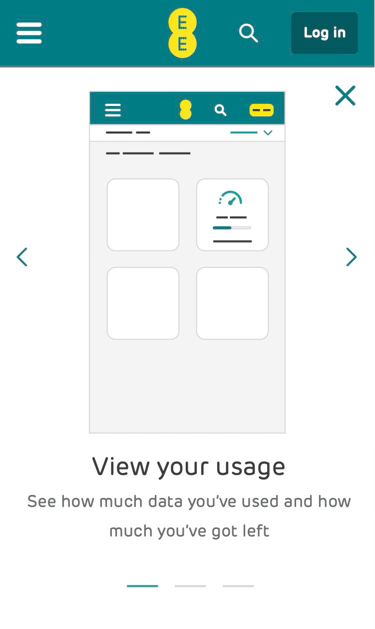 UI design showing an illustration of the MyEE app with usage tile being displayed.