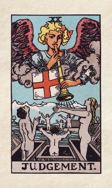 Judgement: Symbolizes self-reflection, forgiveness, and renewal.