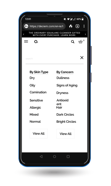 Skin Type Filter on Mobile