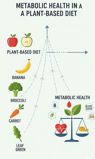 Plant-based diet infographic showing metabolic health benefits