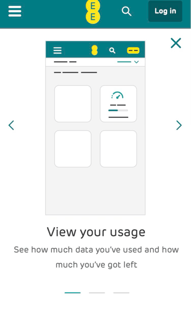 UI design showing an illustration of the MyEE app with usage tile being displayed.