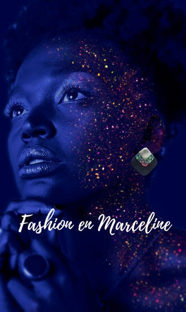 femme aui porte une paire de boucle d'oreilles en cuir modèle Marceline en puce trois morceaux 