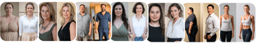 A collection of side-by-side weight loss transformation photos showing men and women before and after fitness results.