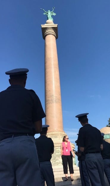 Dr. Hooton, center, at Battle Monument discussing Civil War memory with students at West Point