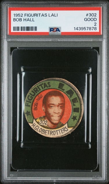 1952 Figuritas Lali Harlem Globetrotters #302 Bob Hall Basketball Disc Card